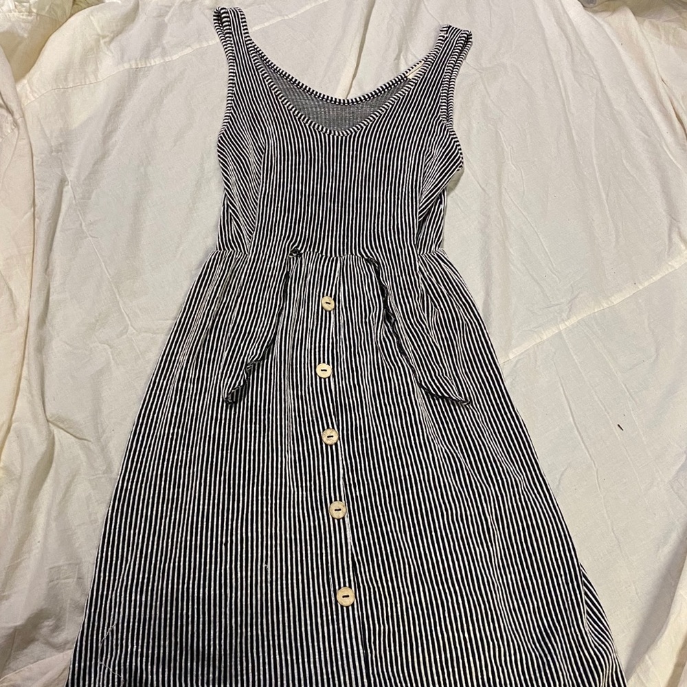 Caution to the Wind Black and White Striped Dress